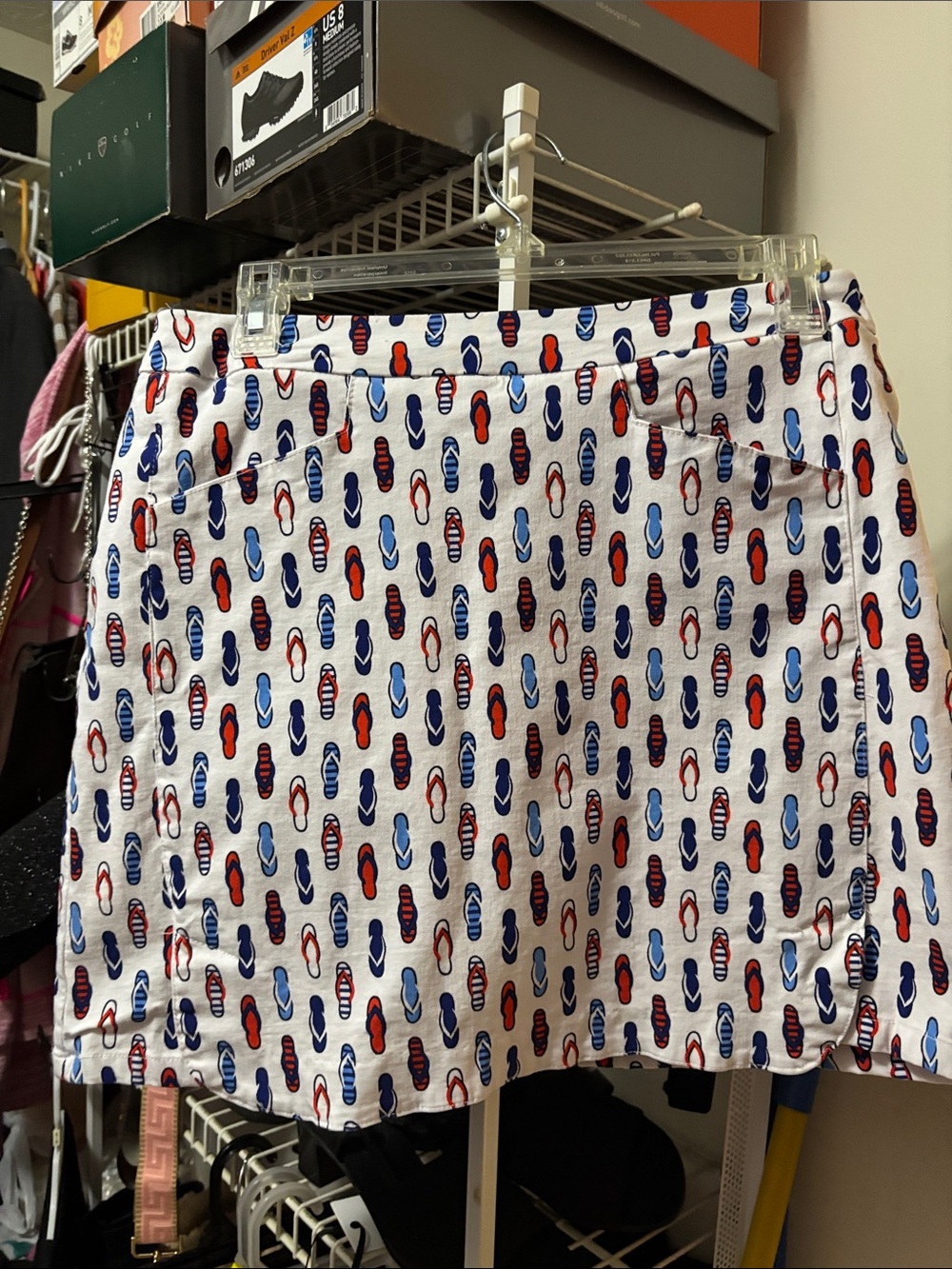 Striped Flip-Flop Print Skort - Red & Blue on White